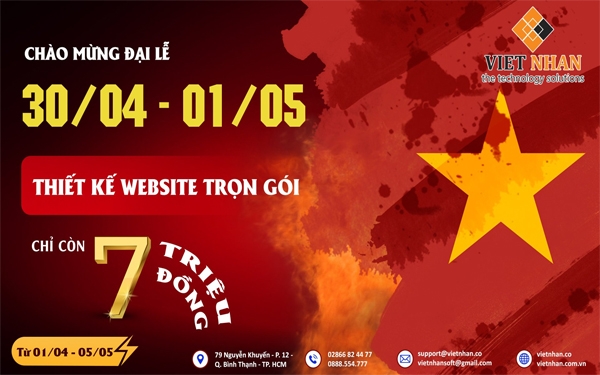 Mừng đại lễ 30/04 - 01/05 - Thiết kế website trọn gói giảm còn 7.000.000vnd