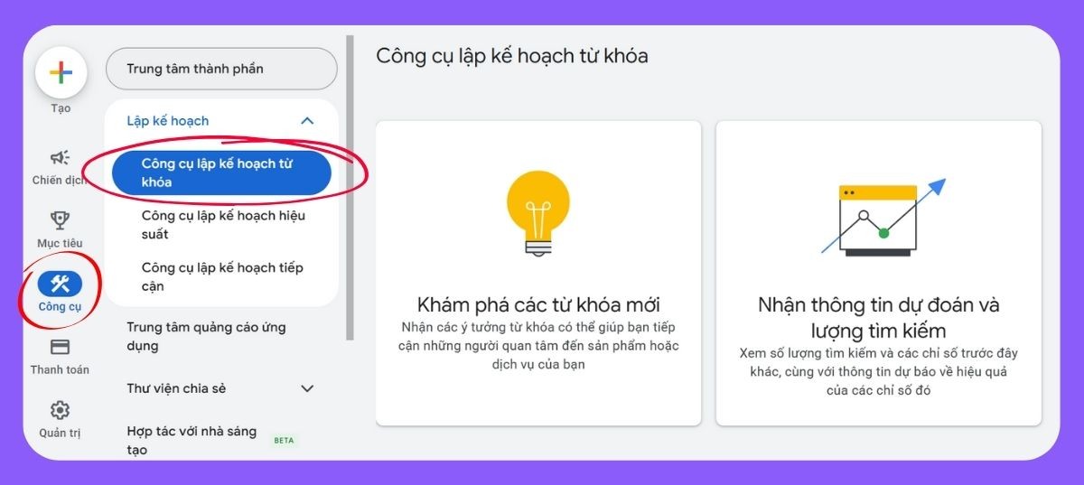 Cách truy cập Google Keyword Planner để sử dụng