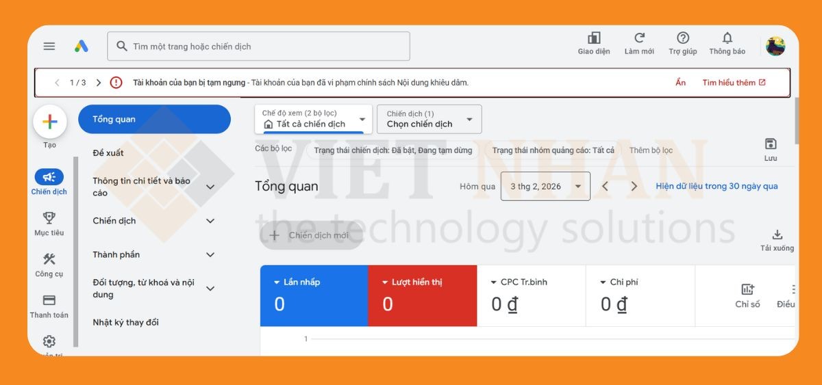 Google sẽ thông báo với những tài khoản Google Ads bị tạm ngưng