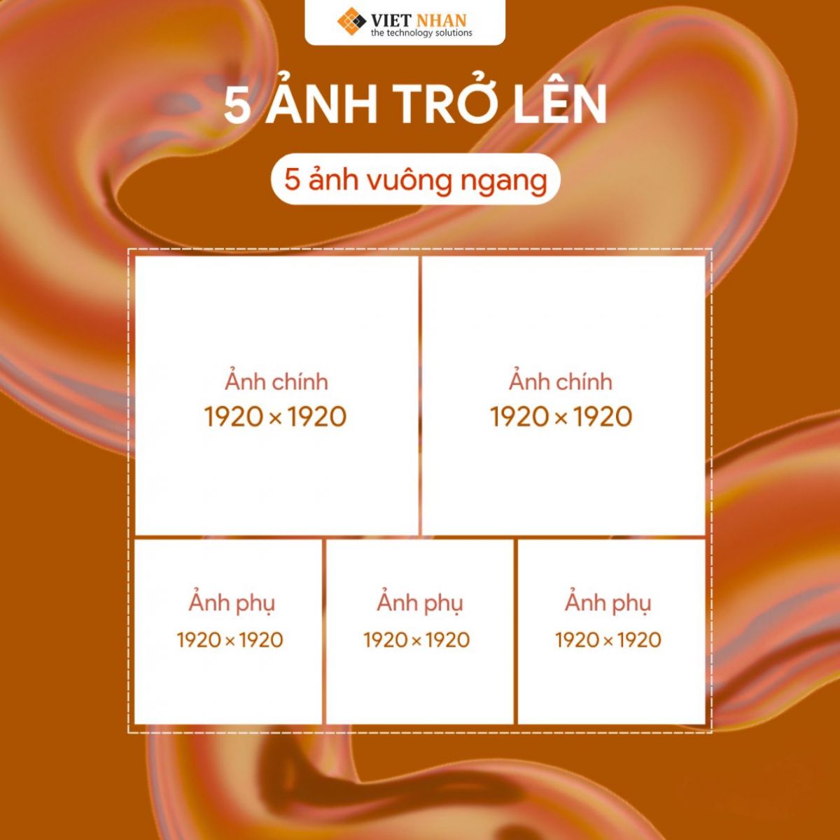 Kích thước bài đăng Facebook 5 ảnh (2 ảnh vuông ngang trên và 3 ảnh vuông ngang dưới)