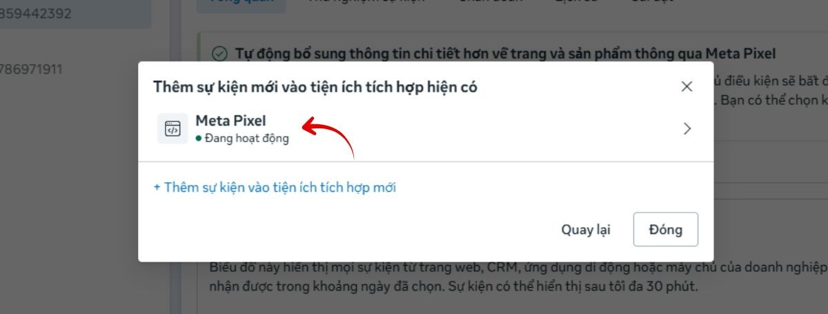 Bước 3: Chọn Pixel cần thiết lập