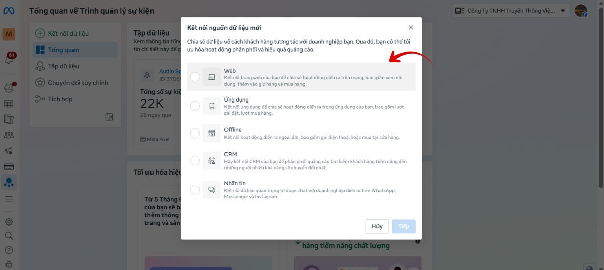 Bước 3: Đặt tên Pixel và nhập website