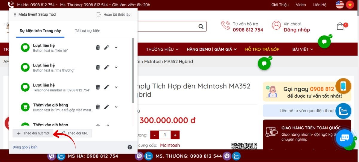 Bước 5: Chọn theo dõi nút mới để thêm